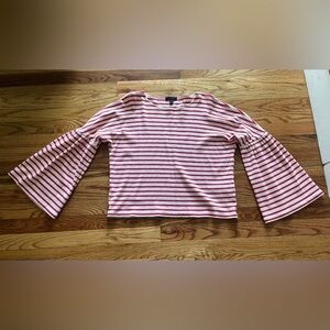 J.Crew Womens Cotton Boat Neck Striped Bell Sleeve Blouse Top Size Small